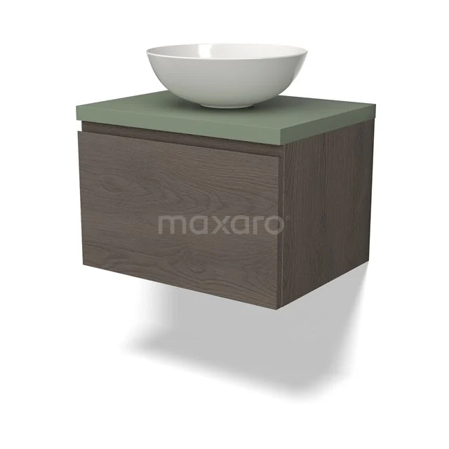 Holz Badmöbel mit grün Waschtischplatte und weiß Aufsatzbecken, schwebendes Design, ideal für moderne Bäder.