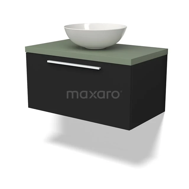 Modulo Plato Vanity units for countertop basin | 80 cm Matte black Flat front Sage green worktop 1 drawer BMK11-02530