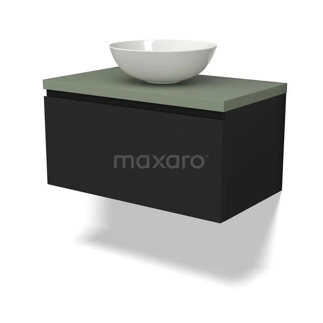 Modulo Plato Vanity units for countertop basin | 80 cm Matte black Handle-less front Sage green worktop 1 drawer BMK11-02532