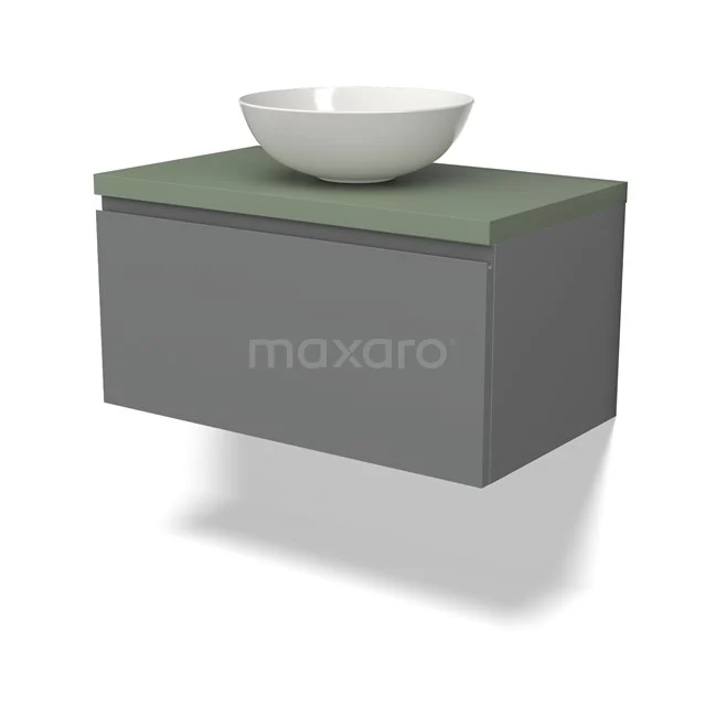 Modulo Plato Vanity units for countertop basin | 80 cm Mid grey Handle-less front Sage green worktop 1 drawer BMK11-02534