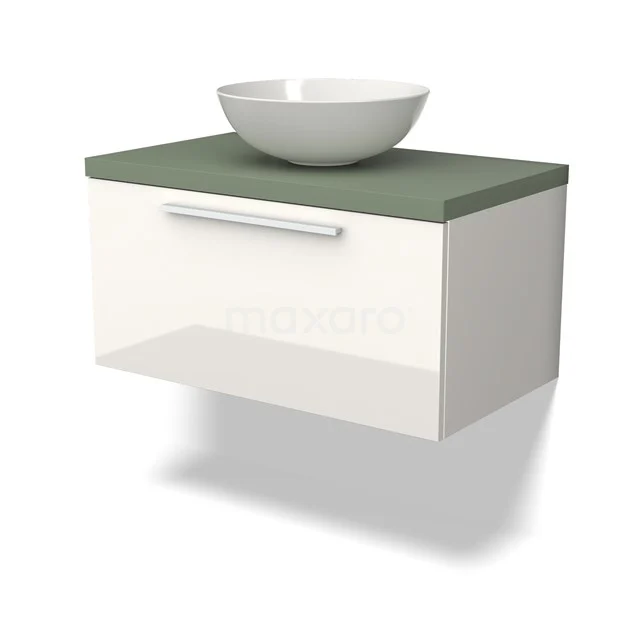 Modulo Plato Vanity units for countertop basin | 80 cm High-gloss white Flat front Sage green worktop 1 drawer BMK11-02535