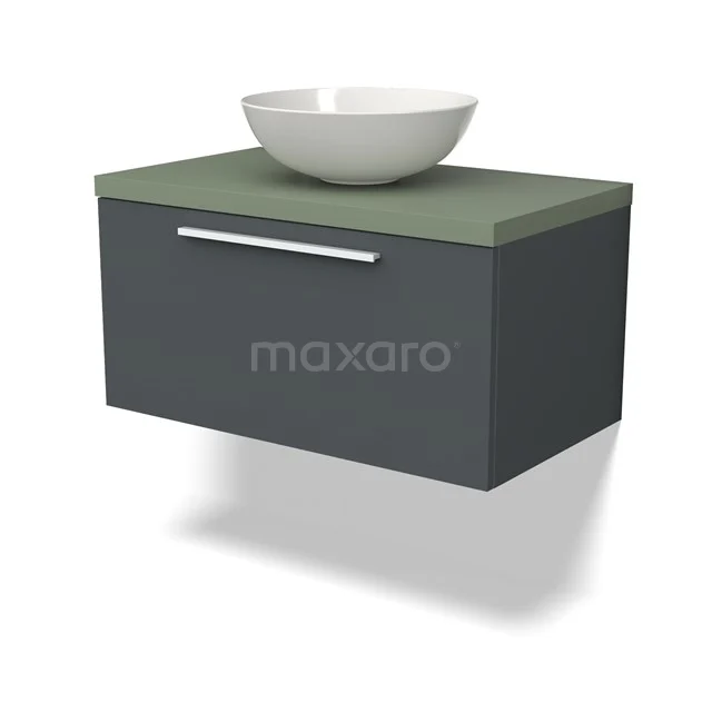 Modulo Plato Vanity units for countertop basin | 80 cm Dark grey Flat front Sage green worktop 1 drawer BMK11-02541