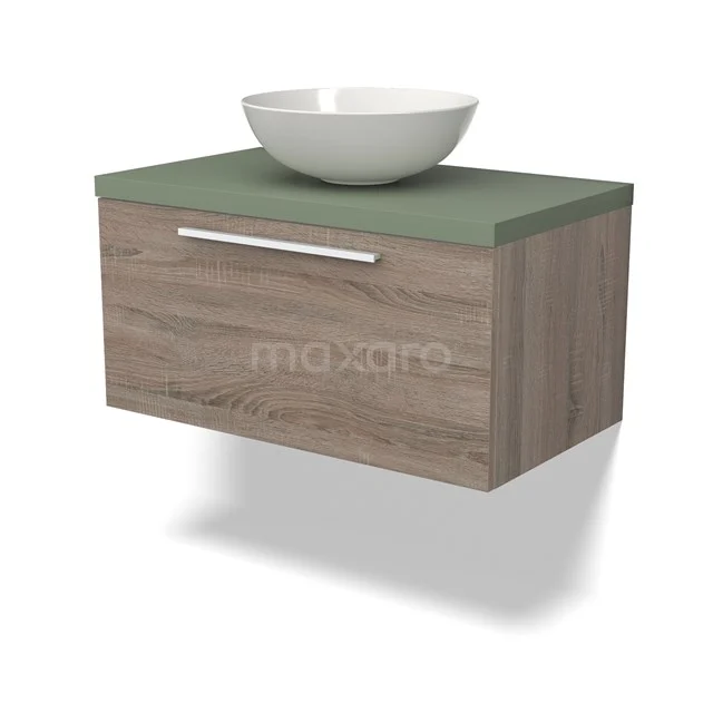 Modulo Plato Vanity units for countertop basin | 80 cm Oak Flat front Sage green worktop 1 drawer BMK11-02545