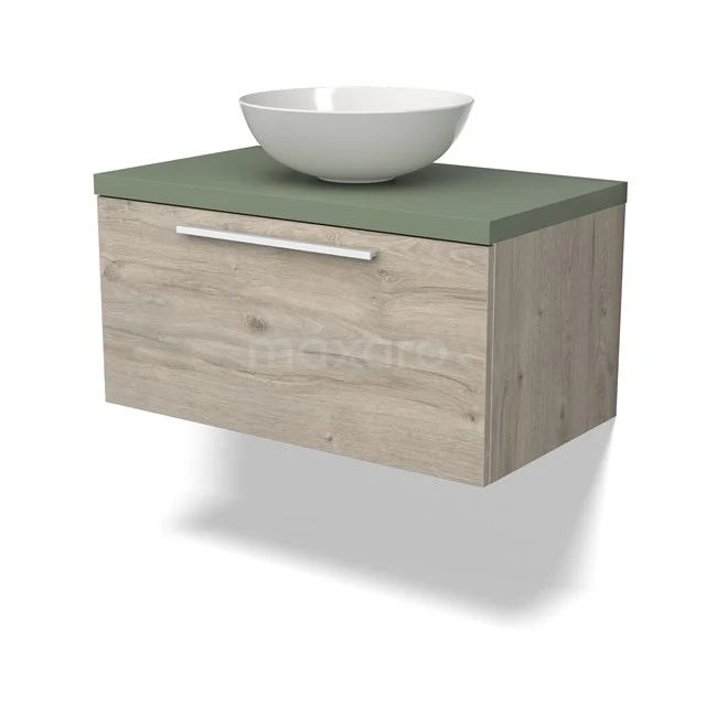 Modulo Plato Vanity units for countertop basin | 80 cm Light grey oak Flat front Sage green worktop 1 drawer BMK11-02547