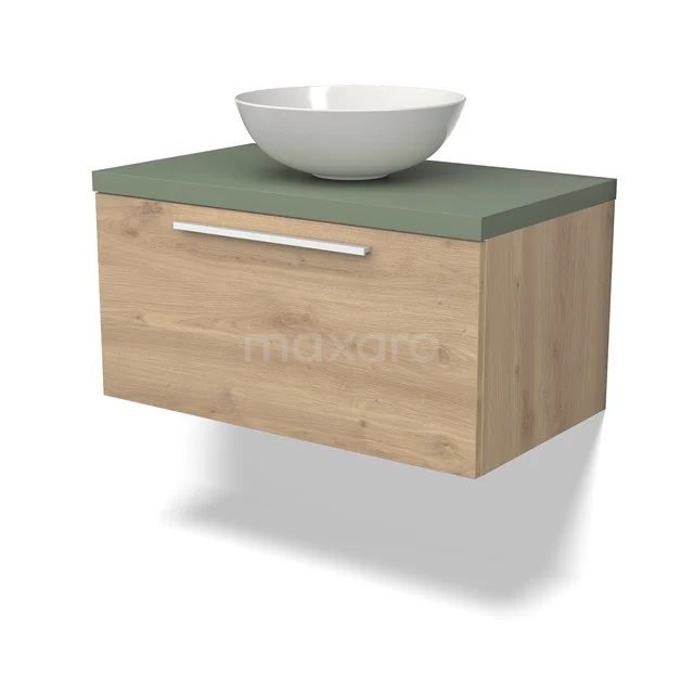 Modulo Plato Vanity units for countertop basin | 80 cm Light brown oak Flat front Sage green worktop 1 drawer BMK11-02549