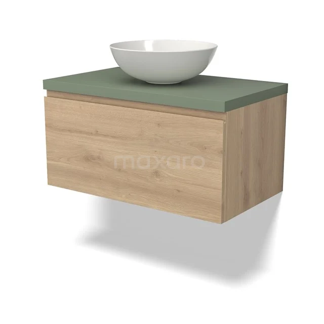 Modulo Plato Vanity units for countertop basin | 80 cm Light brown oak Handle-less front Sage green worktop 1 drawer BMK11-02551