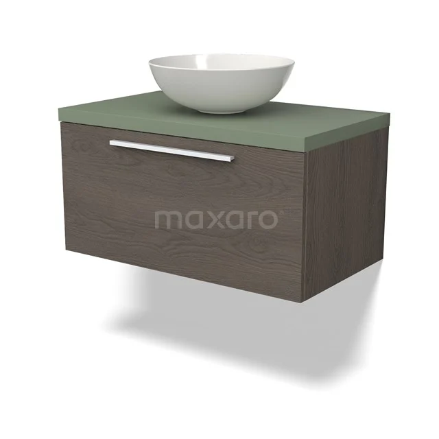 Modulo Plato Vanity units for countertop basin | 80 cm Dark brown oak Flat front Sage green worktop 1 drawer BMK11-02555