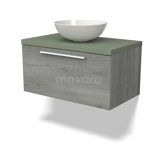 Modulo Plato Vanity units for countertop basin | 80 cm Grey oak Flat front Sage green worktop 1 drawer BMK11-02558