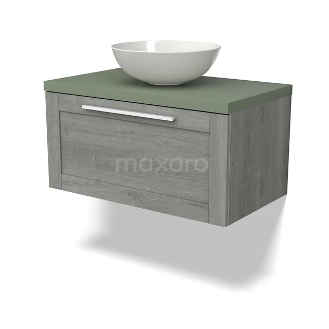 Modulo Plato Vanity units for countertop basin | 80 cm Grey oak Frame front Sage green worktop 1 drawer BMK11-02559