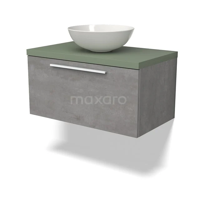 Modulo Plato Vanity units for countertop basin | 80 cm Light grey concrete Flat front Sage green worktop 1 drawer BMK11-02560