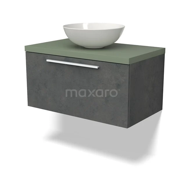 Modulo Plato Vanity units for countertop basin | 80 cm Dark grey concrete Flat front Sage green worktop 1 drawer BMK11-02561