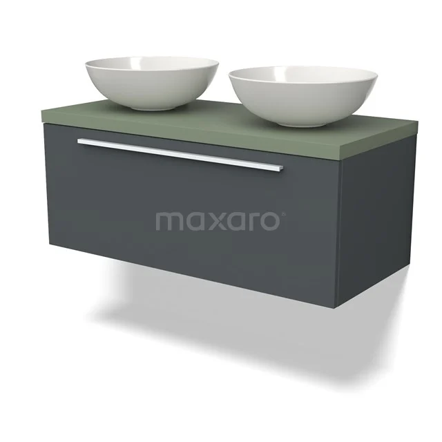 Modulo Plato Vanity units for countertop basin | 100 cm Dark grey Flat front Sage green worktop 1 drawer BMK11-02573