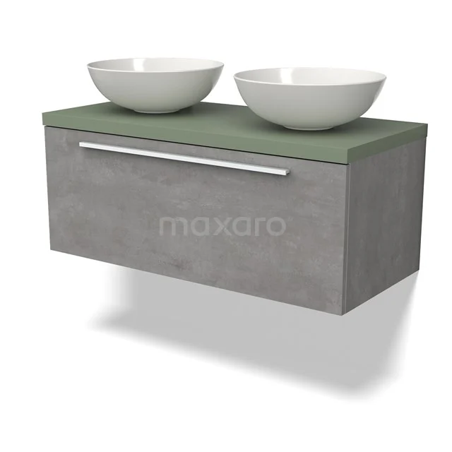 Modulo Plato Vanity units for countertop basin | 100 cm Light grey concrete Flat front Sage green worktop 1 drawer BMK11-02592