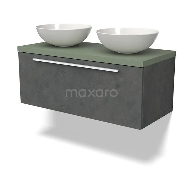 Modulo Plato Vanity units for countertop basin | 100 cm Dark grey concrete Flat front Sage green worktop 1 drawer BMK11-02593