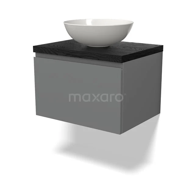 Modulo Plato Vanity units for countertop basin | 60 cm Mid grey Handle-less front Black oak worktop 1 drawer BMK11-02630