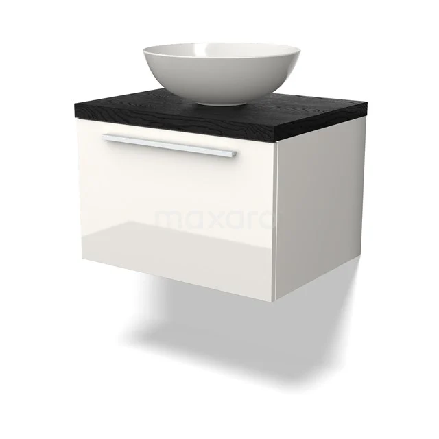 Modulo Plato Vanity units for countertop basin | 60 cm High-gloss white Flat front Black oak worktop 1 drawer BMK11-02631