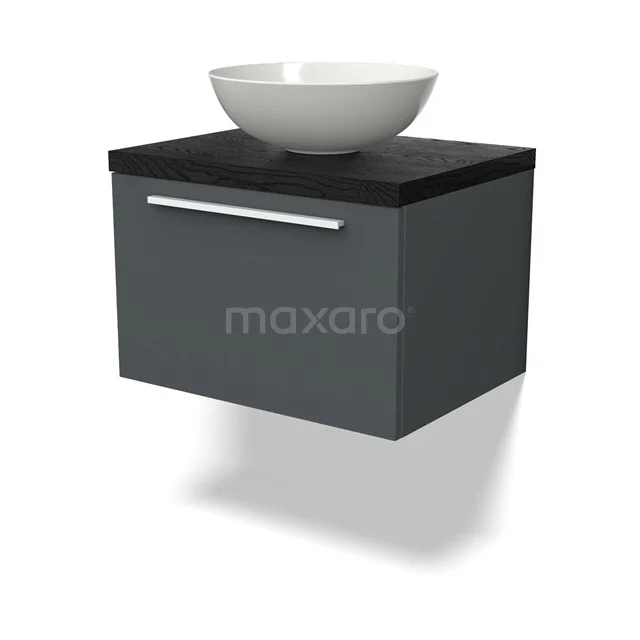 Modulo Plato Vanity units for countertop basin | 60 cm Dark grey Flat front Black oak worktop 1 drawer BMK11-02637