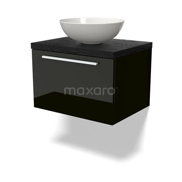 Modulo Plato Vanity units for countertop basin | 60 cm High-gloss black Flat front Black oak worktop 1 drawer BMK11-02639