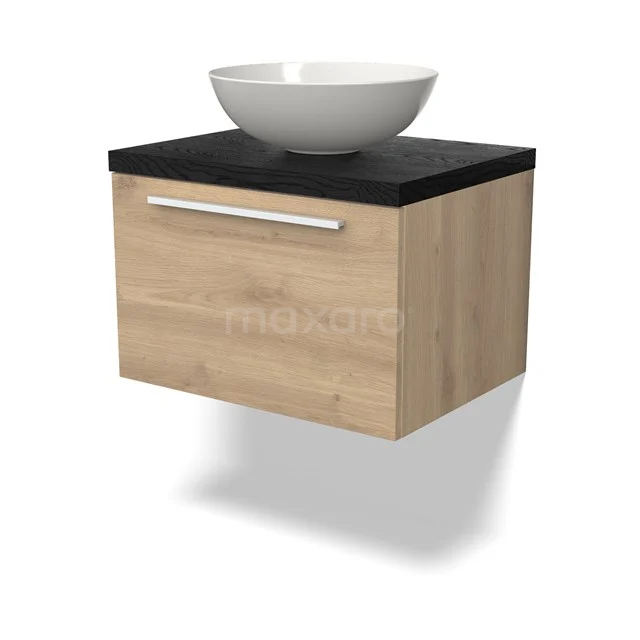 Modulo Plato Vanity units for countertop basin | 60 cm Light brown oak Flat front Black oak worktop 1 drawer BMK11-02645