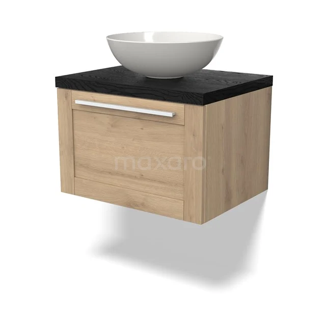 Modulo Plato Vanity units for countertop basin | 60 cm Light brown oak Frame front Black oak worktop 1 drawer BMK11-02646