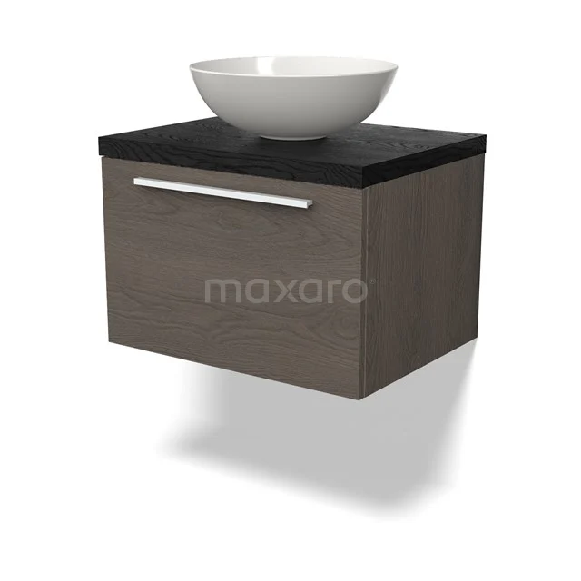 Modulo Plato Vanity units for countertop basin | 60 cm Dark brown oak Flat front Black oak worktop 1 drawer BMK11-02651