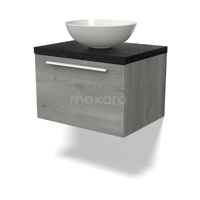 Modulo Plato Vanity units for countertop basin | 60 cm Grey oak Flat front Black oak worktop 1 drawer BMK11-02654