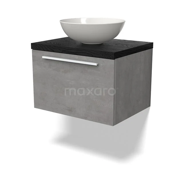 Modulo Plato Vanity units for countertop basin | 60 cm Light grey concrete Flat front Black oak worktop 1 drawer BMK11-02656