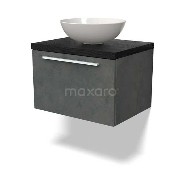 Modulo Plato Vanity units for countertop basin | 60 cm Dark grey concrete Flat front Black oak worktop 1 drawer BMK11-02657