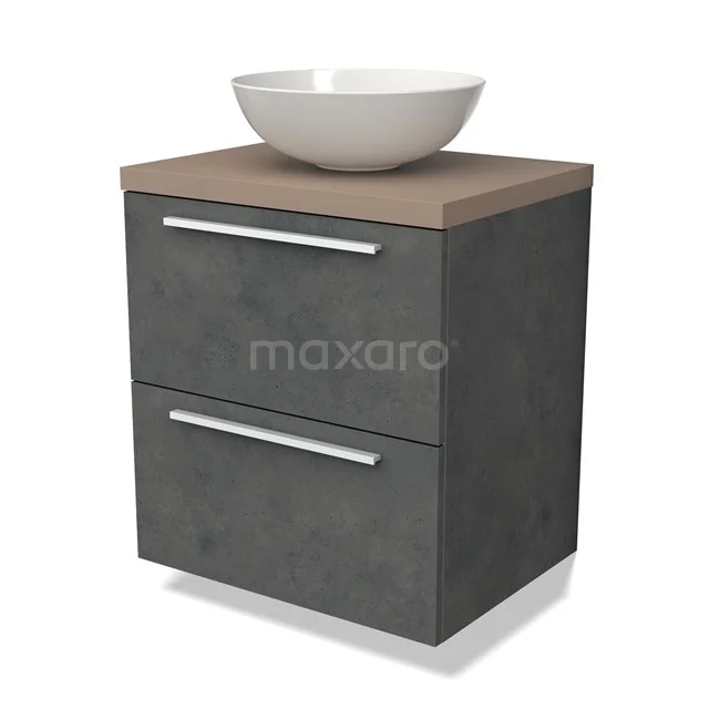 Modulo Plato Vanity units for countertop basin | 60 cm Dark grey concrete Flat front Taupe worktop 2 Stacked drawers BMK17-02412