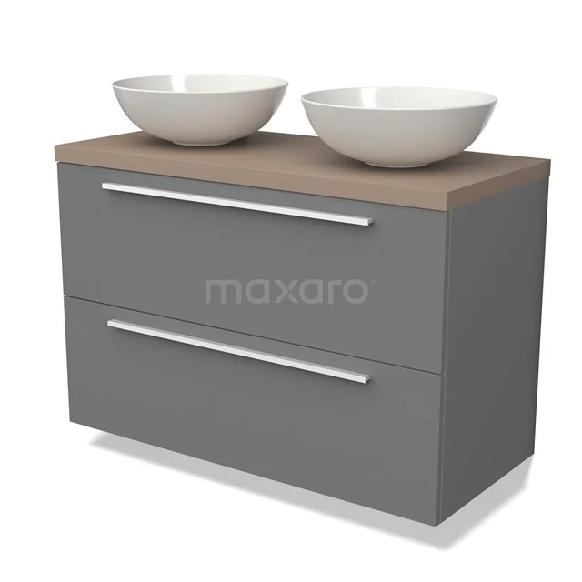 Modulo Plato Badkamermeubel voor waskom | 100 cm Middengrijs Vlak front Taupe blad 2 lades onder elkaar BMK17-02448