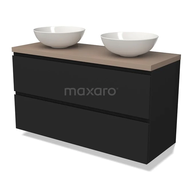 Modulo Plato Vanity units for countertop basin | 120 cm Matte black Handle-less front Taupe worktop 2 Stacked drawers BMK17-02479