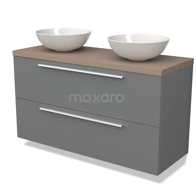 Modulo Plato Vanity units for countertop basin | 120 cm Mid grey Flat front Taupe worktop 2 Stacked drawers BMK17-02480