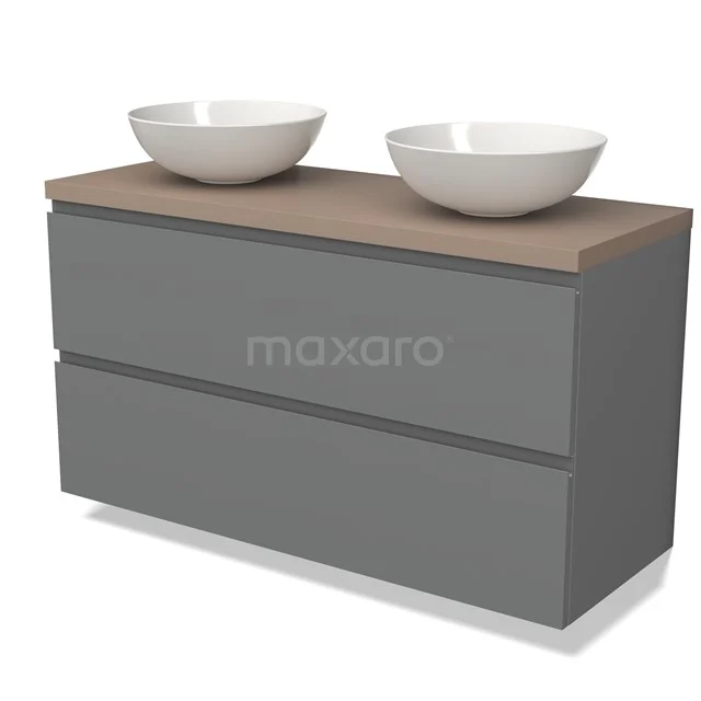 Modulo Plato Vanity units for countertop basin | 120 cm Mid grey Handle-less front Taupe worktop 2 Stacked drawers BMK17-02481