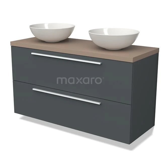 Modulo Plato Badkamermeubel voor waskom | 120 cm Donkergrijs Vlak front Taupe blad 2 lades onder elkaar BMK17-02488