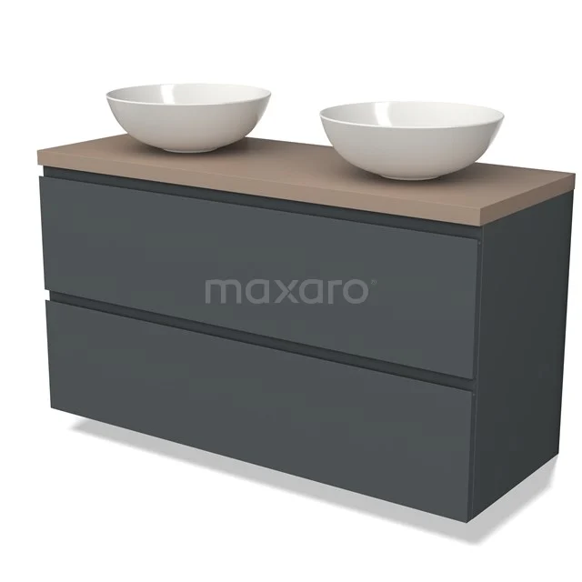 Modulo Plato Vanity units for countertop basin | 120 cm Dark grey Handle-less front Taupe worktop 2 Stacked drawers BMK17-02489