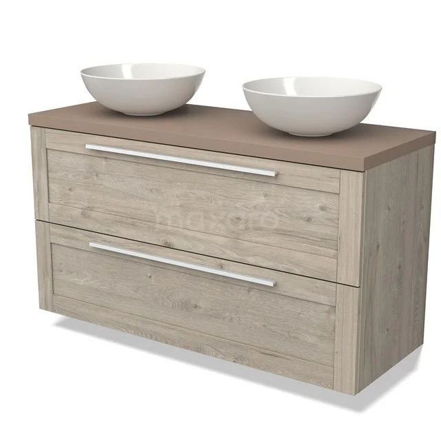 Modulo Plato Vanity units for countertop basin | 120 cm Light grey oak Frame front Taupe worktop 2 Stacked drawers BMK17-02495