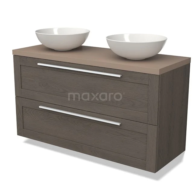 Modulo Plato Vanity units for countertop basin | 120 cm Dark brown oak Frame front Taupe worktop 2 Stacked drawers BMK17-02503