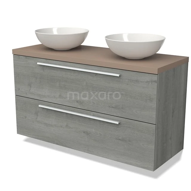 Modulo Plato Badkamermeubel voor waskom | 120 cm Grijs eiken Vlak front Taupe blad 2 lades onder elkaar BMK17-02505