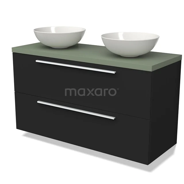 Modulo Plato Vanity units for countertop basin | 120 cm Matte black Flat front Sage green worktop 2 Stacked drawers BMK17-02605