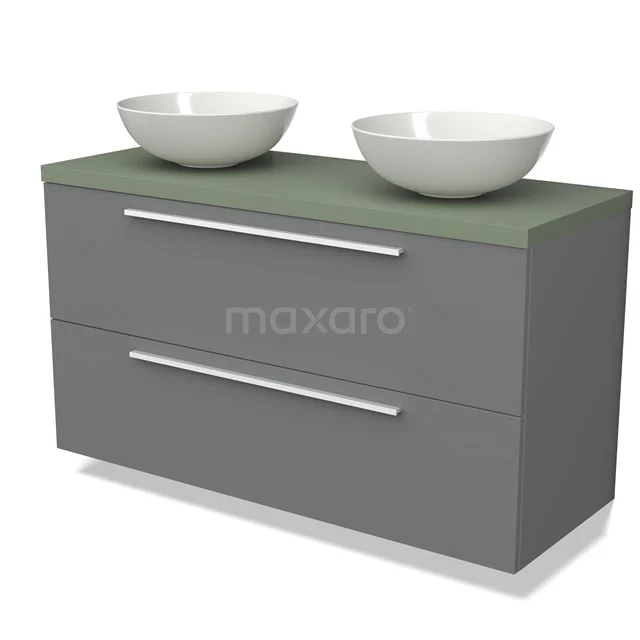 Modulo Plato Vanity units for countertop basin | 120 cm Mid grey Flat front Sage green worktop 2 Stacked drawers BMK17-02608