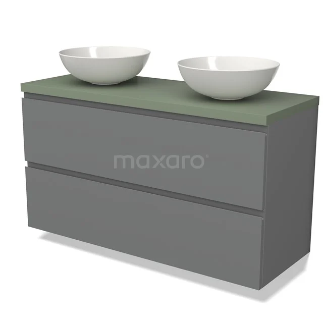 Modulo Plato Vanity units for countertop basin | 120 cm Mid grey Handle-less front Sage green worktop 2 Stacked drawers BMK17-02609