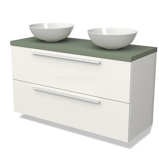 Modulo Plato Vanity units for countertop basin | 120 cm Matte white Flat front Sage green worktop 2 Stacked drawers BMK17-02613
