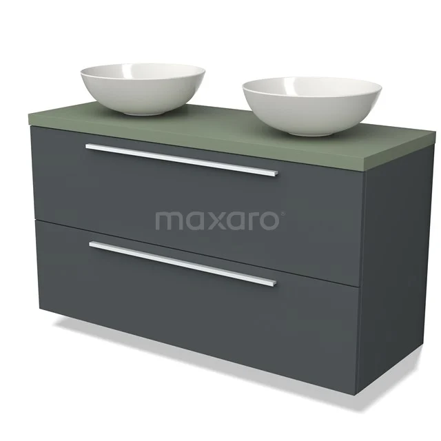 Modulo Plato Vanity units for countertop basin | 120 cm Dark grey Flat front Sage green worktop 2 Stacked drawers BMK17-02616