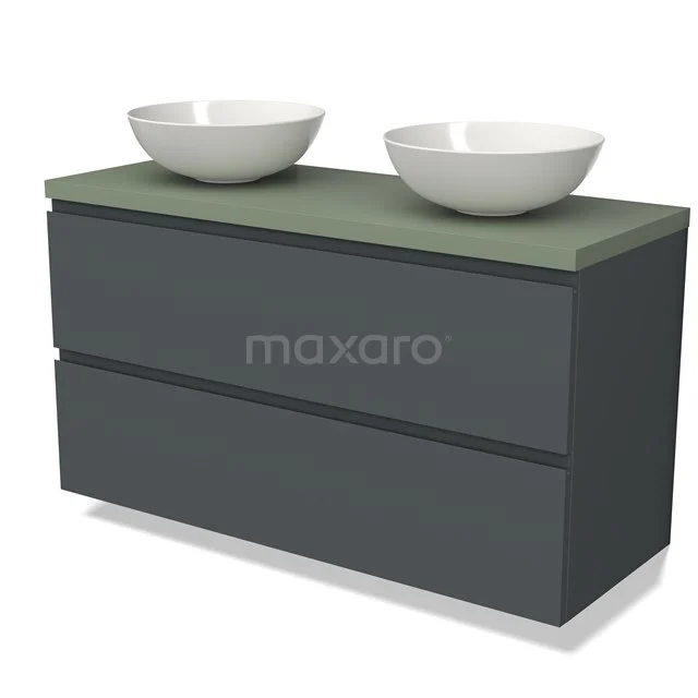 Modulo Plato Vanity units for countertop basin | 120 cm Dark grey Handle-less front Sage green worktop 2 Stacked drawers BMK17-02617
