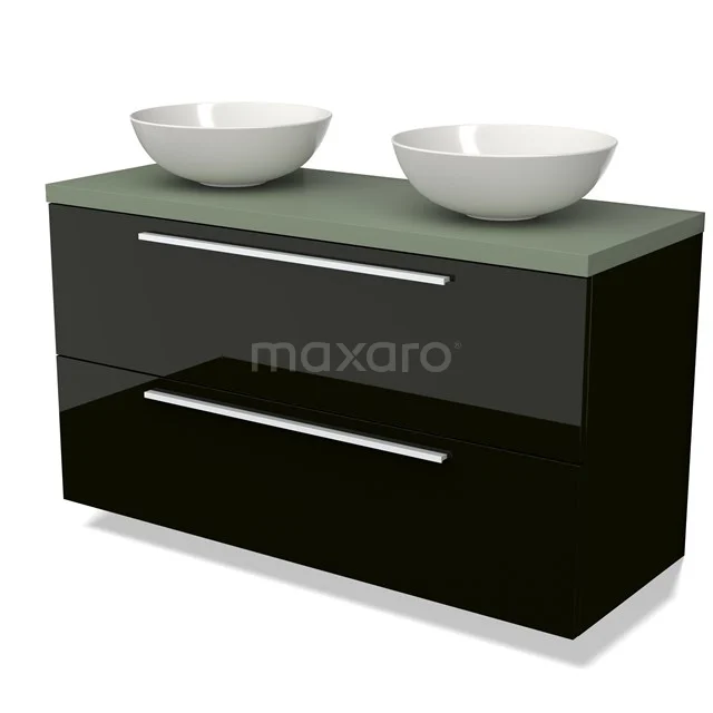 Modulo Plato Vanity units for countertop basin | 120 cm High-gloss black Flat front Sage green worktop 2 Stacked drawers BMK17-02618