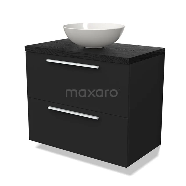 Modulo Plato Vanity units for countertop basin | 80 cm Matte black Flat front Black oak worktop 2 Stacked drawers BMK17-02669