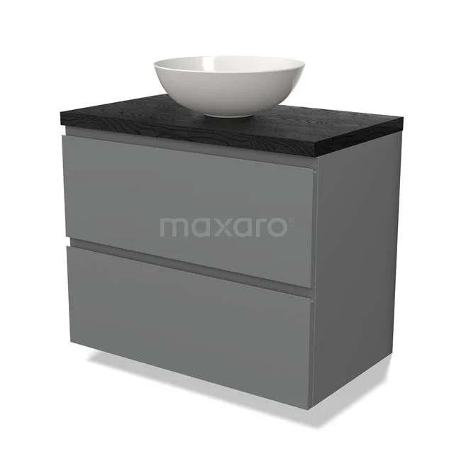 Modulo Plato Vanity units for countertop basin | 80 cm Mid grey Handle-less front Black oak worktop 2 Stacked drawers BMK17-02673
