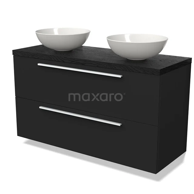 Modulo Plato Vanity units for countertop basin | 120 cm Matte black Flat front Black oak worktop 2 Stacked drawers BMK17-02733