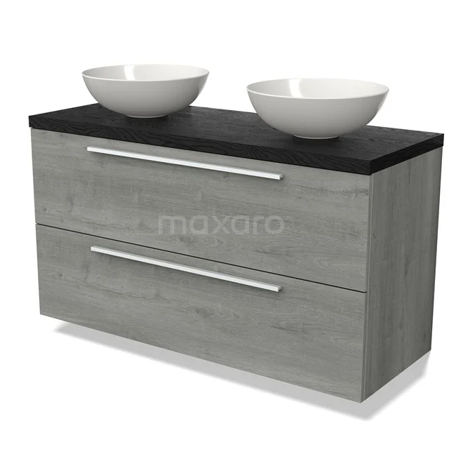 Modulo Plato Vanity units for countertop basin | 120 cm Grey oak Flat front Black oak worktop 2 Stacked drawers BMK17-02761