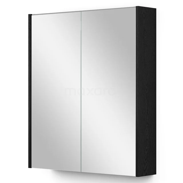 Spiegelschrank mit Beleuchtung Modulo 60x70cm Schwarze Eiche K99-0600-59009-31 Schwarz-weiß Spiegelschrank Badezimmer mit doppelten Türen, schlichtem Design und Stauraum, ideal für moderne Bäder.